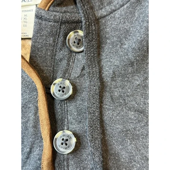 Ariat Hoodie Womens XL Gray REAL Elevated Hood Pullover Henley Kangaroo Pocket
